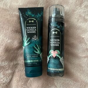 Bath and Body Works Wicked Vanilla Woods Body Cream and Fragrance Mist Bundle